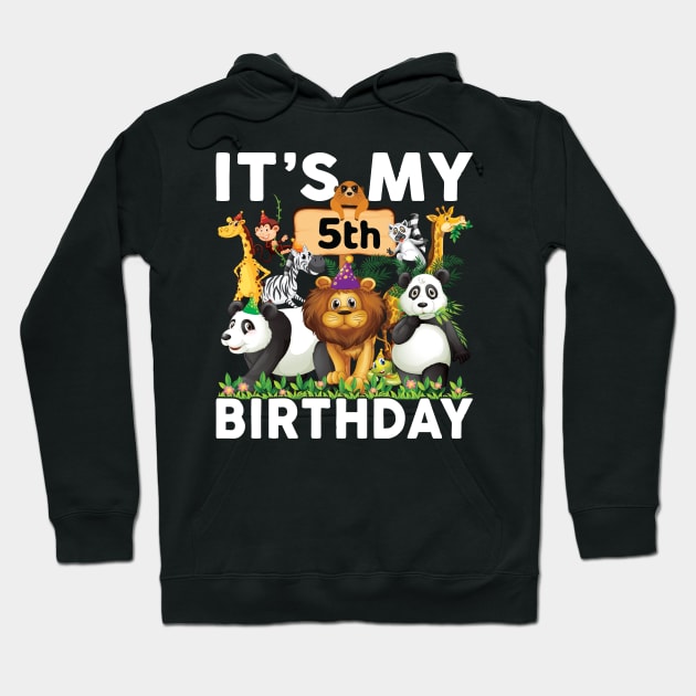 Its My 5th Birthday Shirt Safari Zoo Animals Lover Birthday Party Hoodie by Sowrav